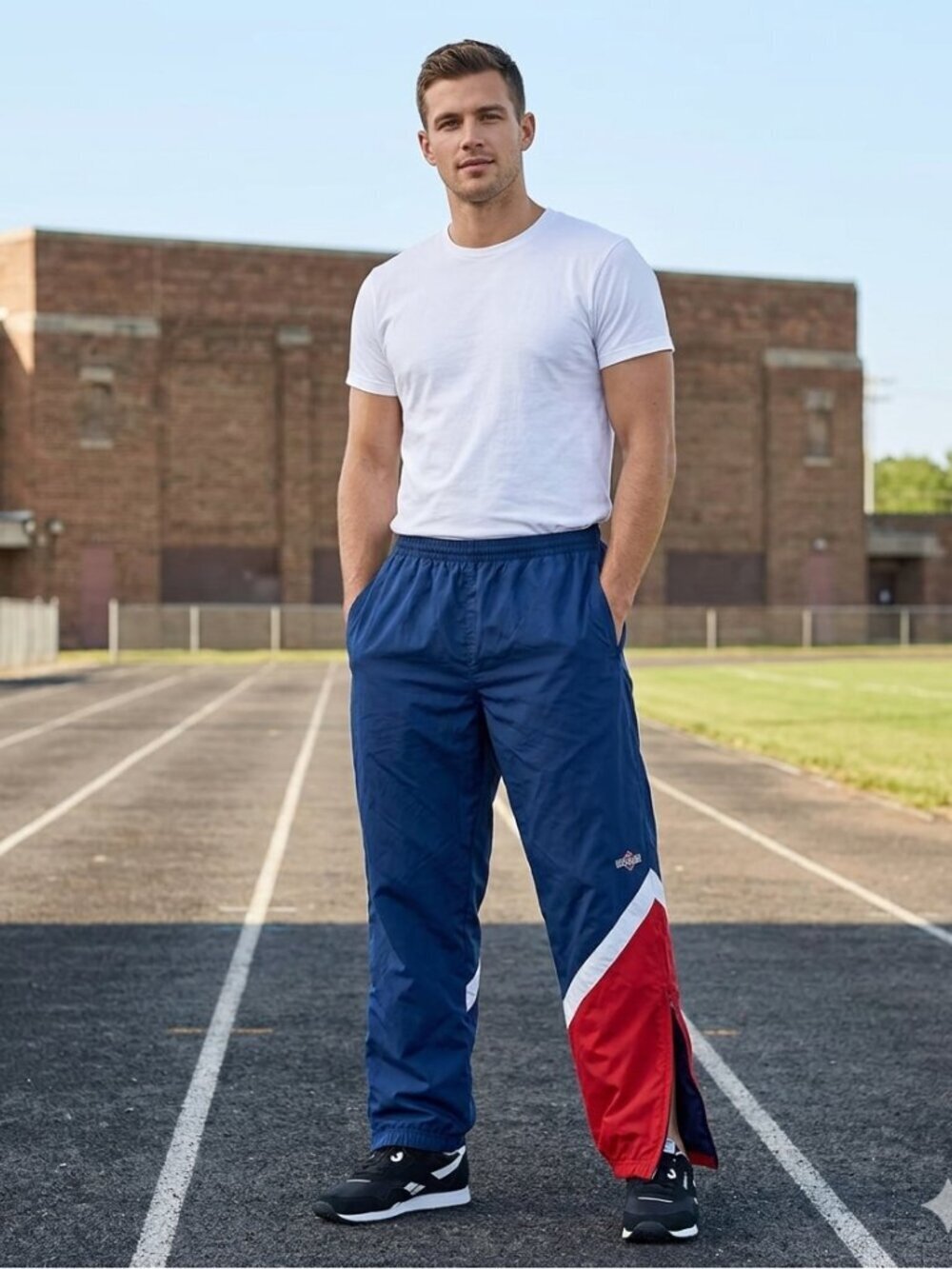 Vintage 90s Windbreaker Track Pants - Red, White & Blue Colorblock - L